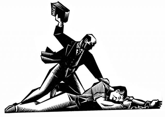 Grafiken des anarchistischen Künstlers Clifford Harper - Lenin bashes worker