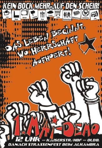 Plakate Sozialer Bewegungen - Das Leben beginnt, wo Herrschaft aufhört. 1. Mai